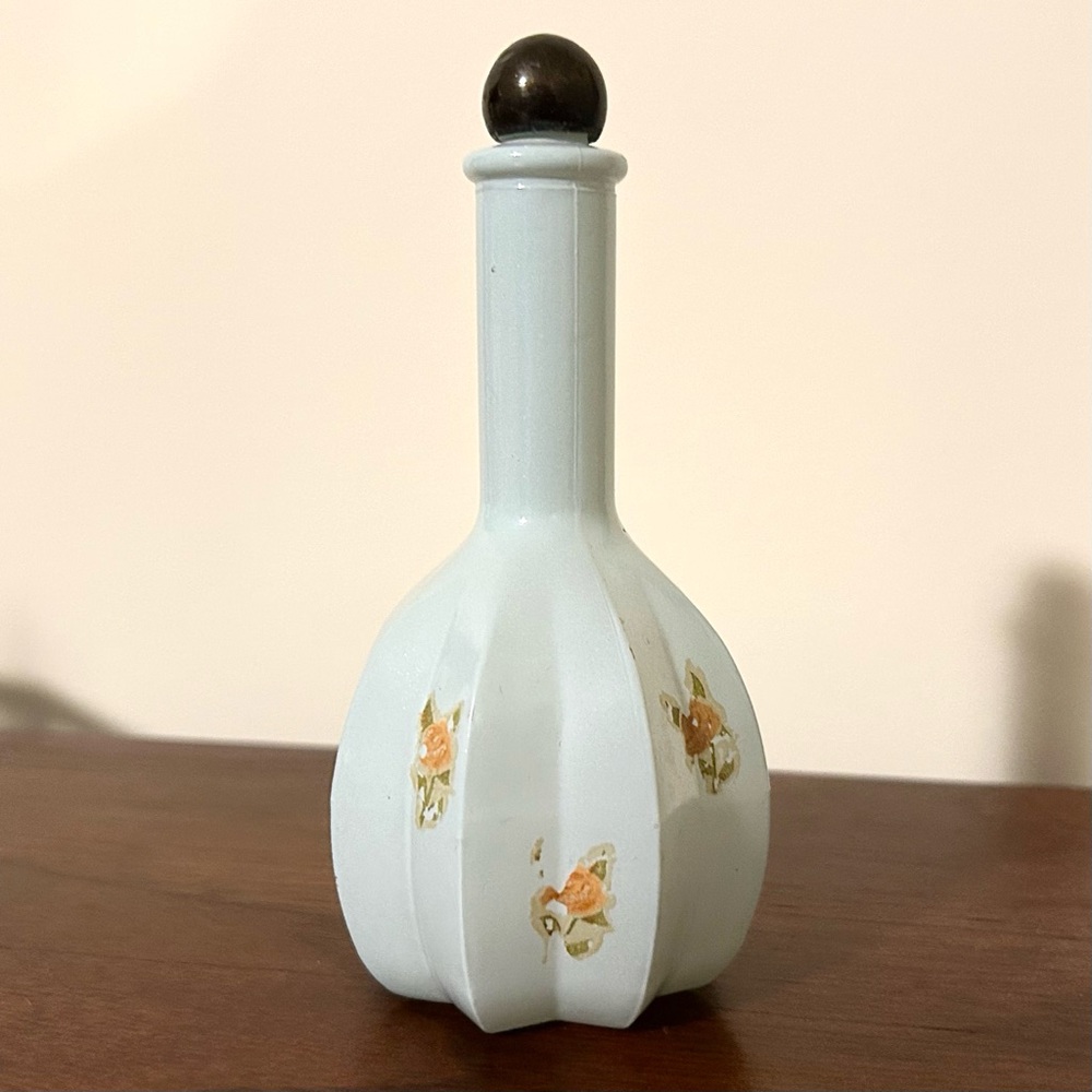 Vintage Shabby Chic Style Light Blue Pastel Floral Glass Perfume Bottle